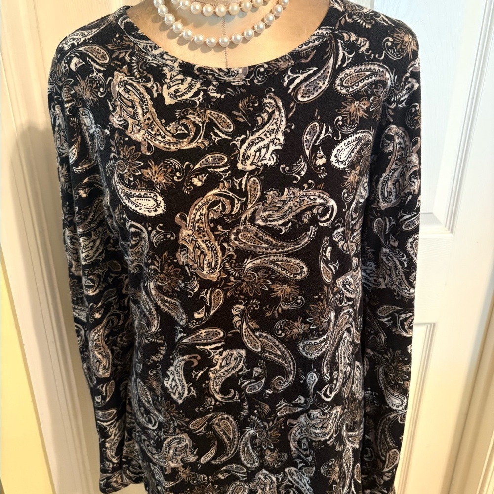 J.JILL PAISLEY CREW NECK LONG SLEEVE TEE